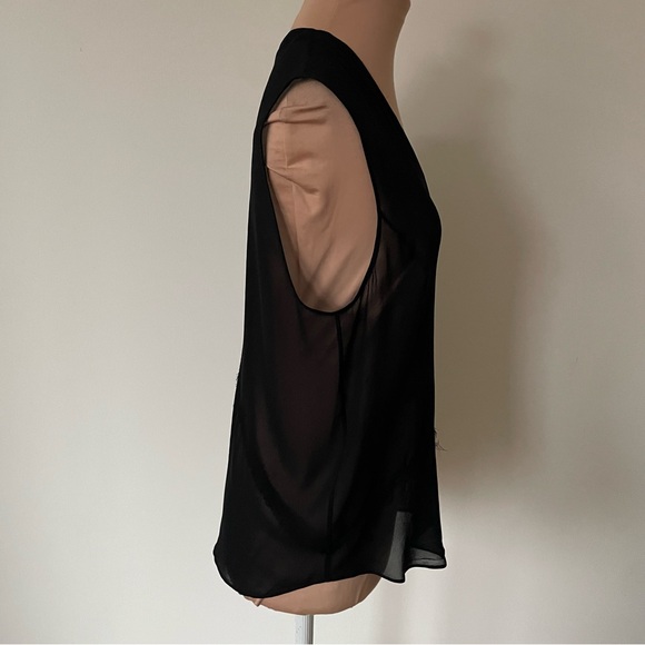 Helmut Lang Silk Chiffon Black V-Neck Sleeveless Button Down Raw Trim Top Size S - Picture 7 of 12